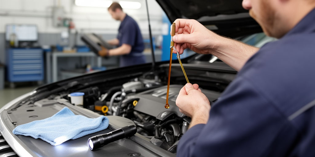 Проверка уровня масла щупом на ровной поверхности