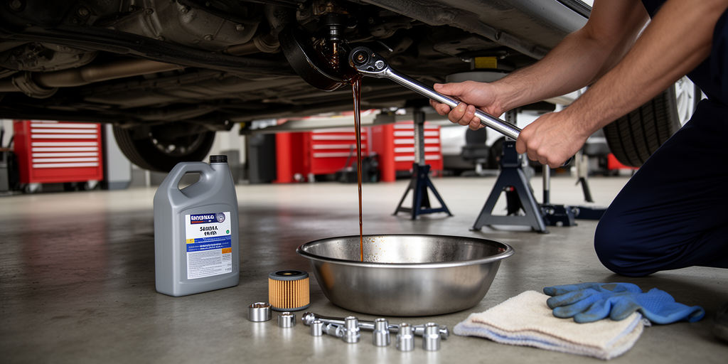 Процедура замены моторного масла с отработанным маслом