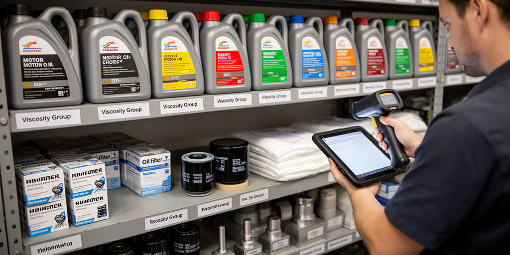 Полка сервиса с моторными маслами по диапазонам вязкости
