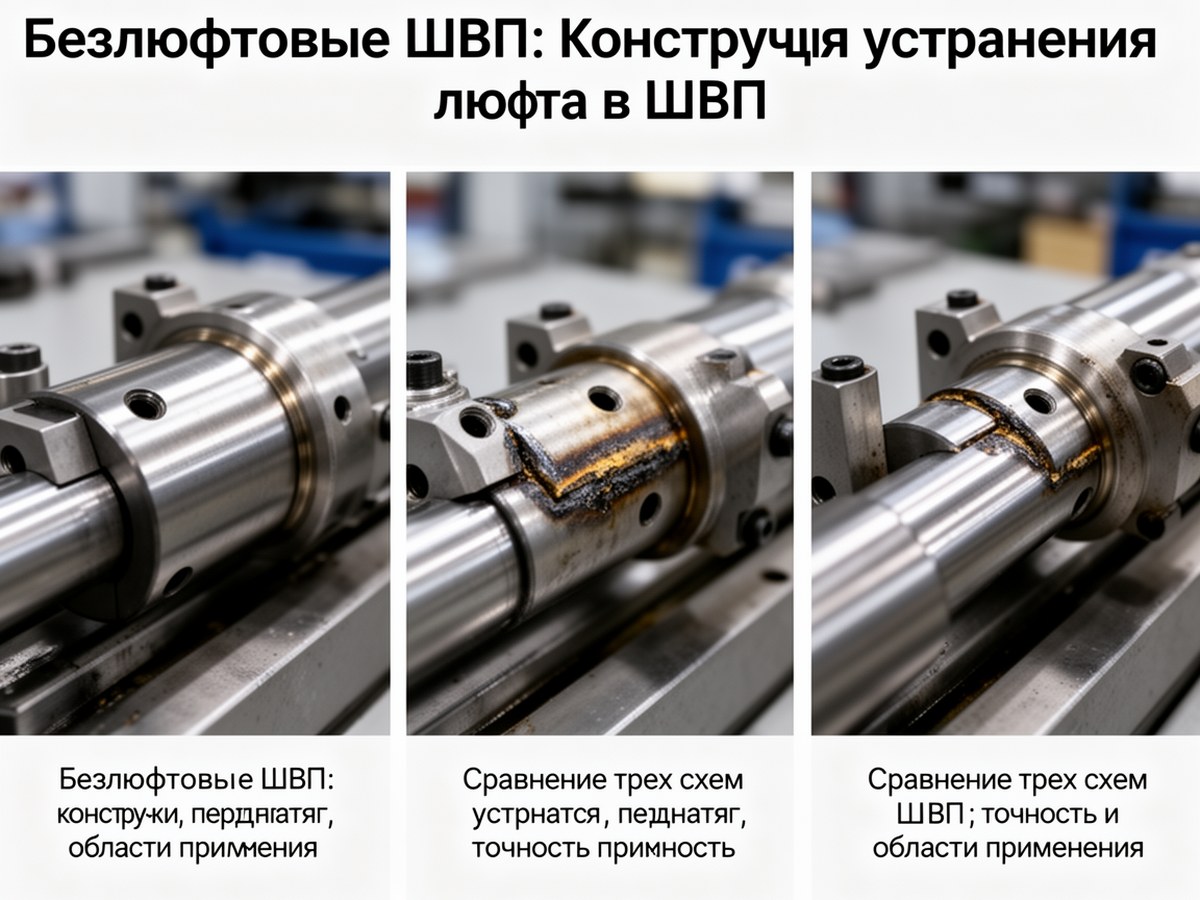 Сравнение трех схем устранения люфта в ШВП