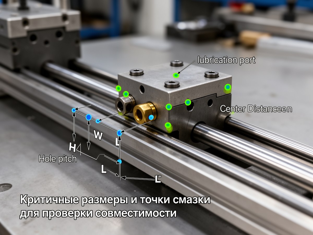 Критичные размеры и точки смазки для проверки совместимости