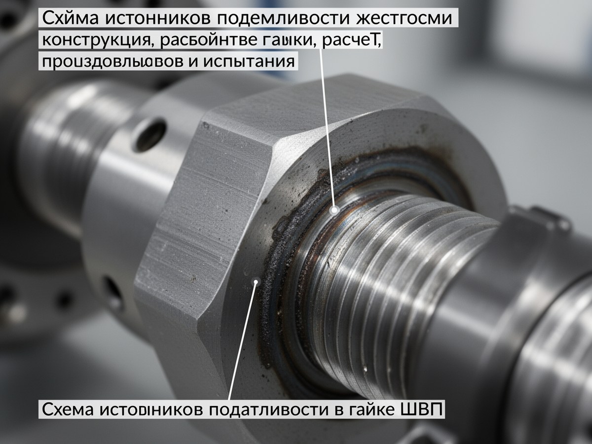 Схема источников податливости в гайке ШВП