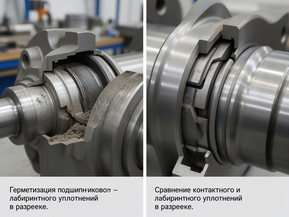 Сравнение контактного и лабиринтного уплотнений в разрезе