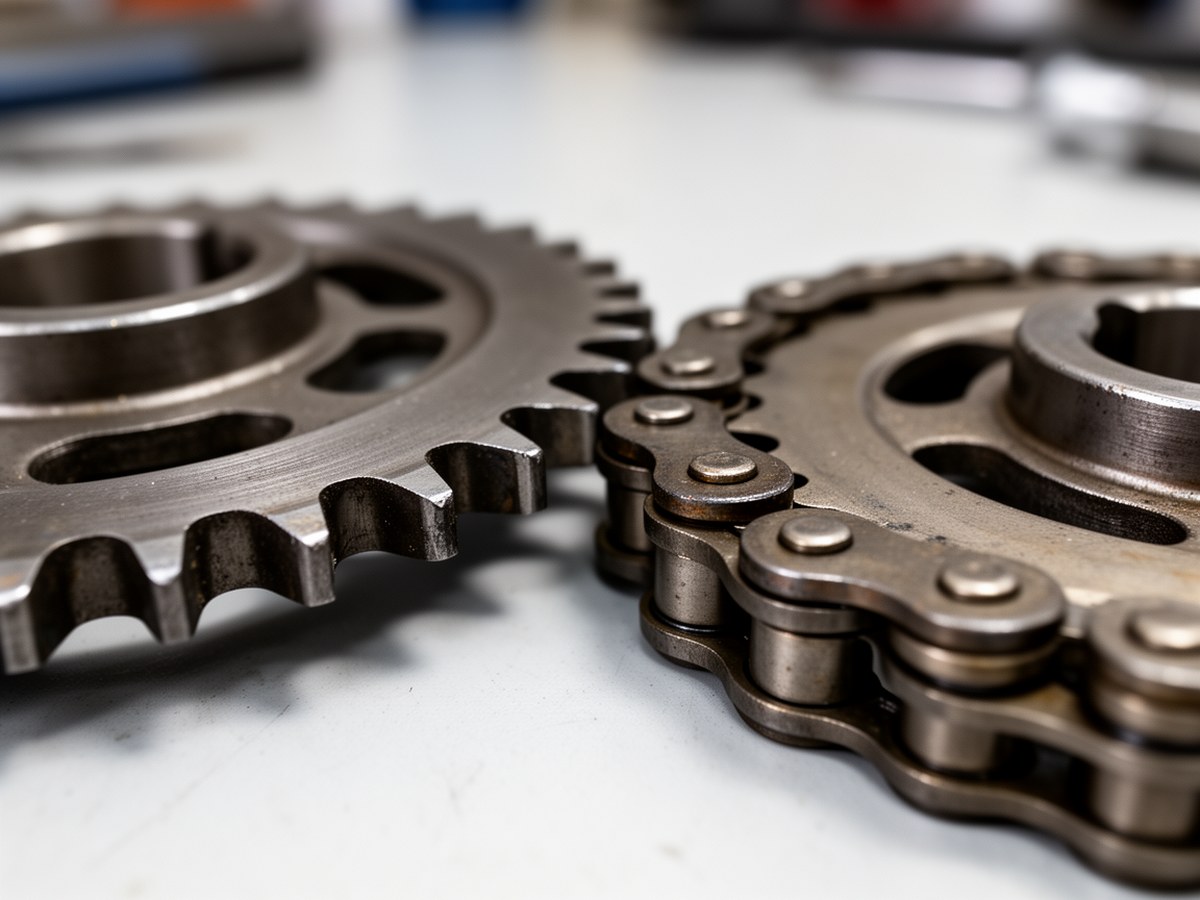 Детальный вид зубьев звездочки и роликовой цепи