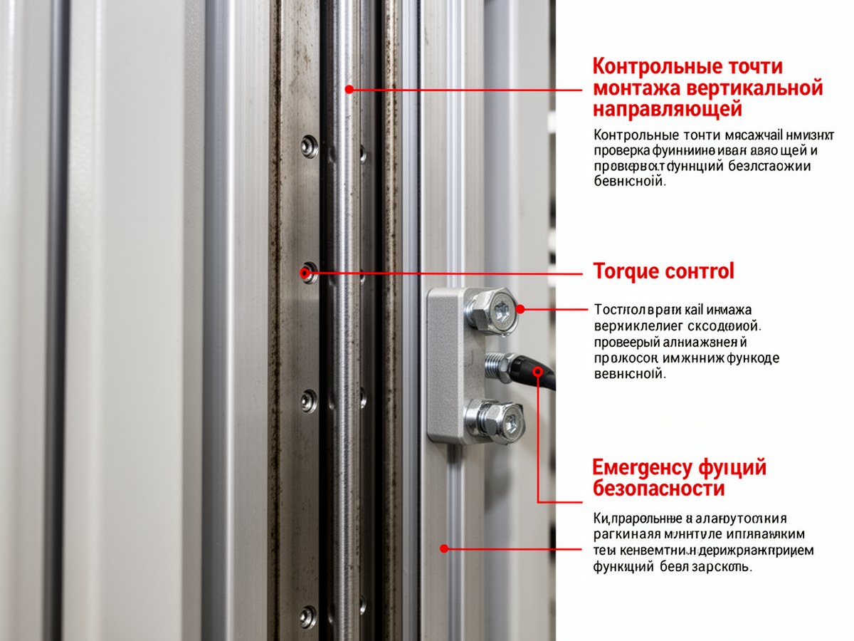 Контрольные точки монтажа вертикальной направляющей и проверка функций безопасности