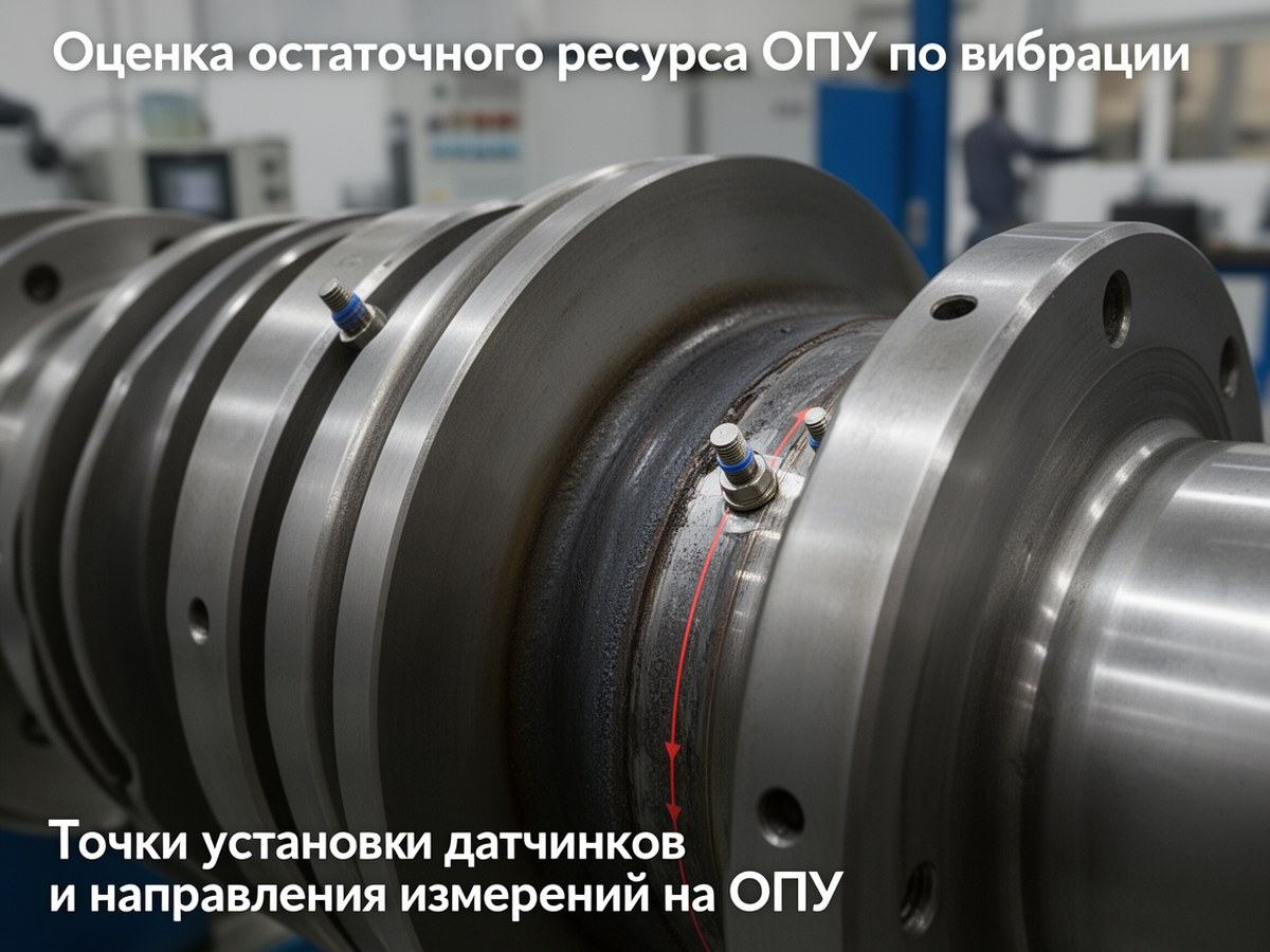 Точки установки датчиков и направления измерений на ОПУ