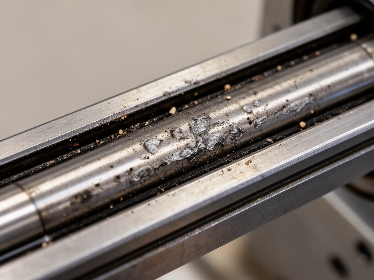 Следы износа и загрязнения на дорожке качения линейной каретки