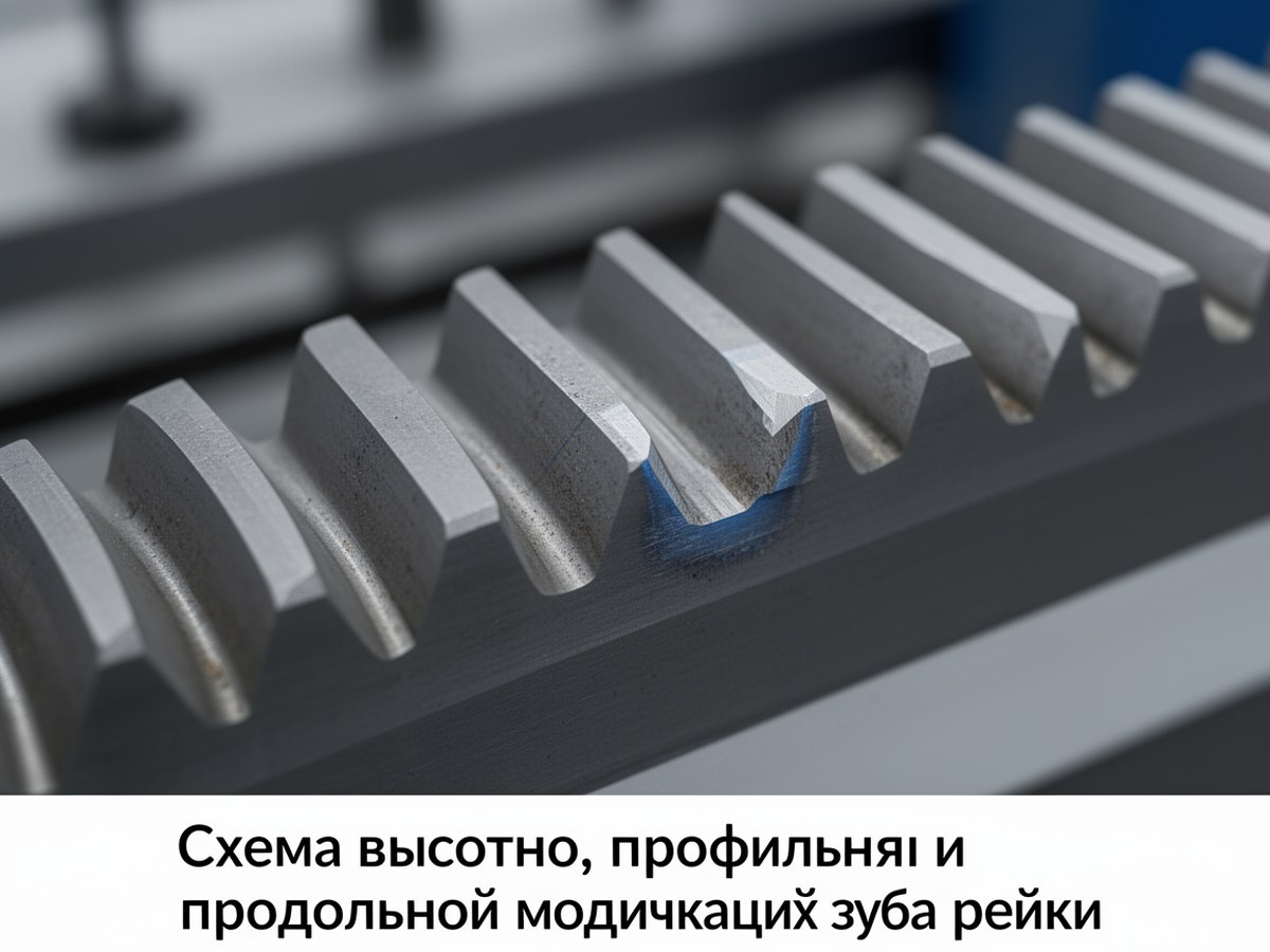 Схема высотной, профильной и продольной модификаций зуба рейки