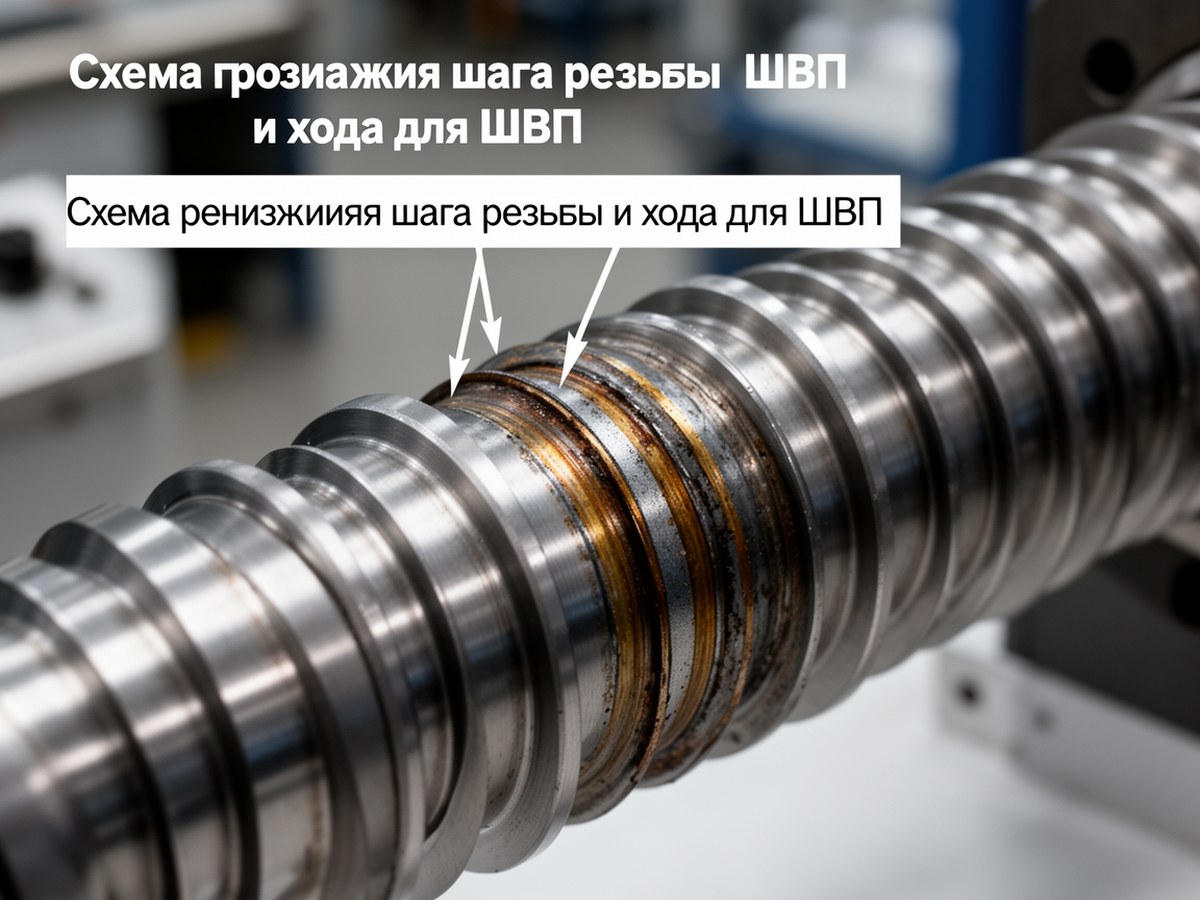 Схема различия шага резьбы и хода для ШВП