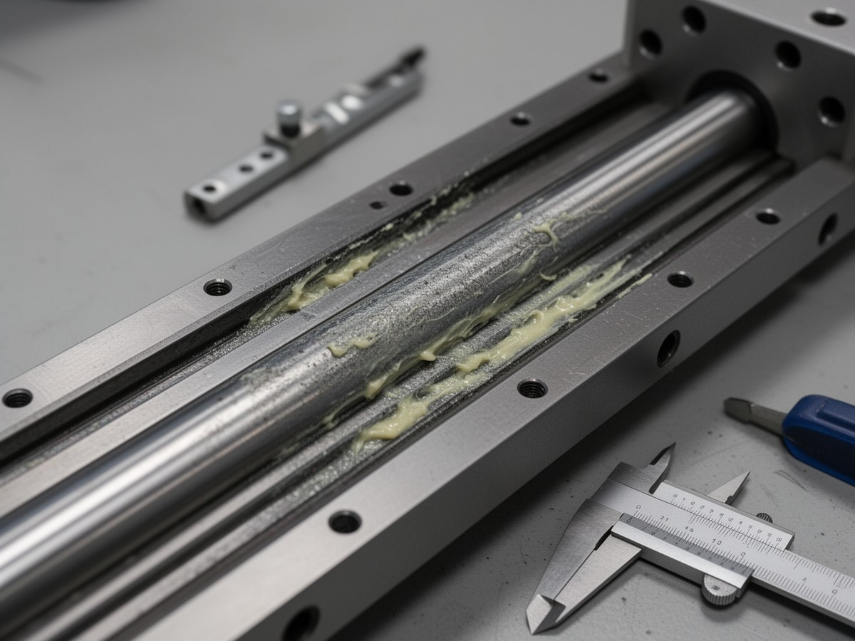 Детальный осмотр каретки линейной направляющей при техническом обслуживании