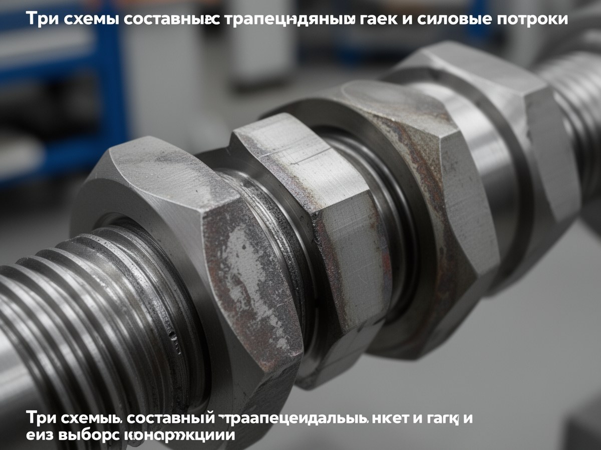 Три схемы составных трапецеидальных гаек и силовые потоки