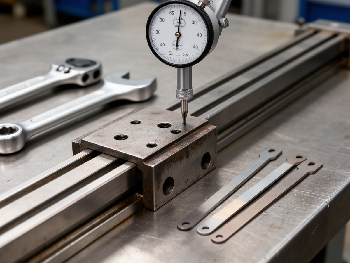 Индикаторный контроль параллельности и прямолинейности каретки на рельсе