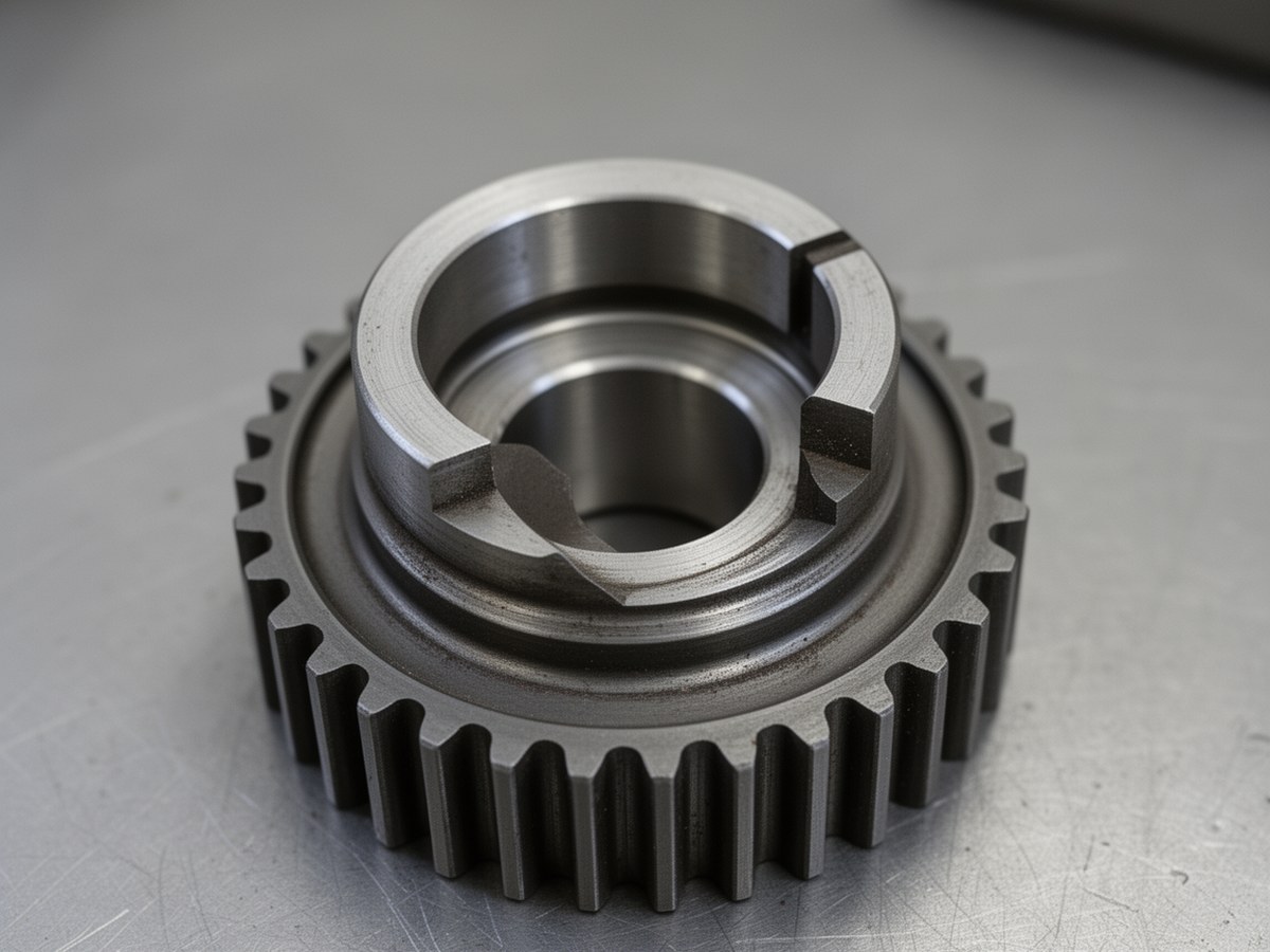 Крупный план зубчатого шкива с посадочным отверстием и шпоночным пазом